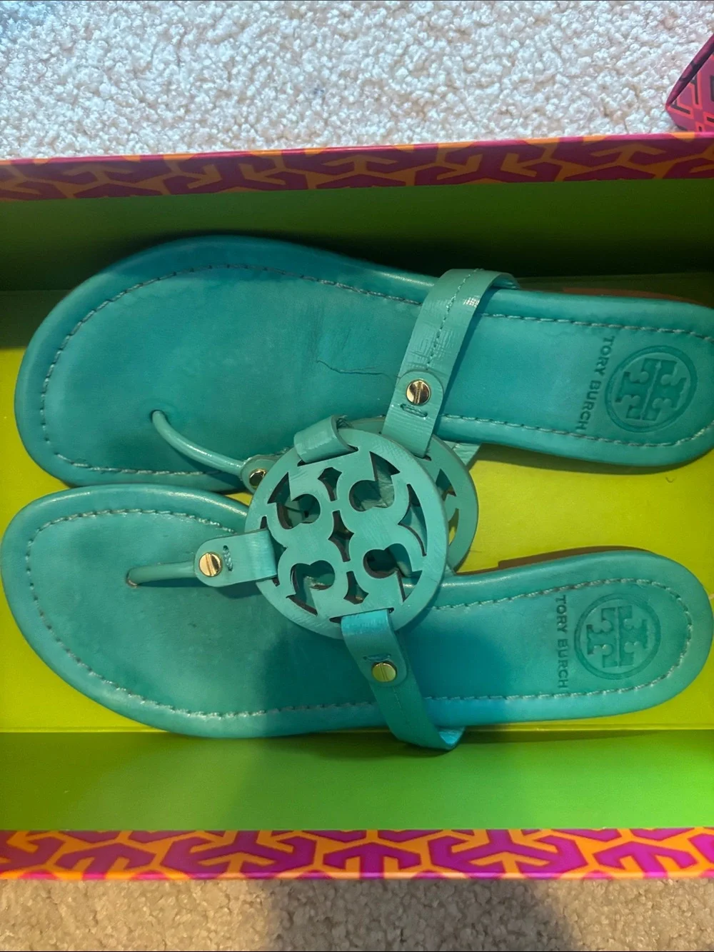 Tory Burch Turquoise Miller Logo Thong Sandals